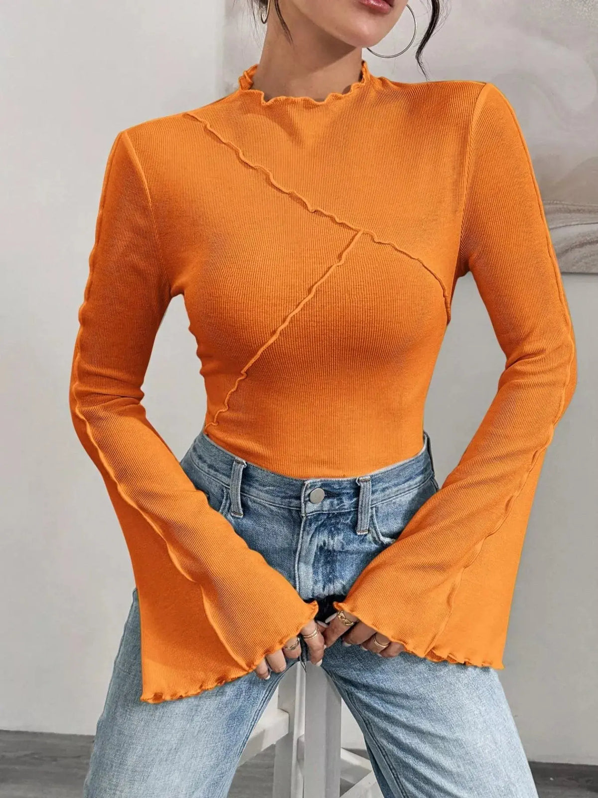 Lettuce Edge Flare Sleeve Top STYLE SOURCE
