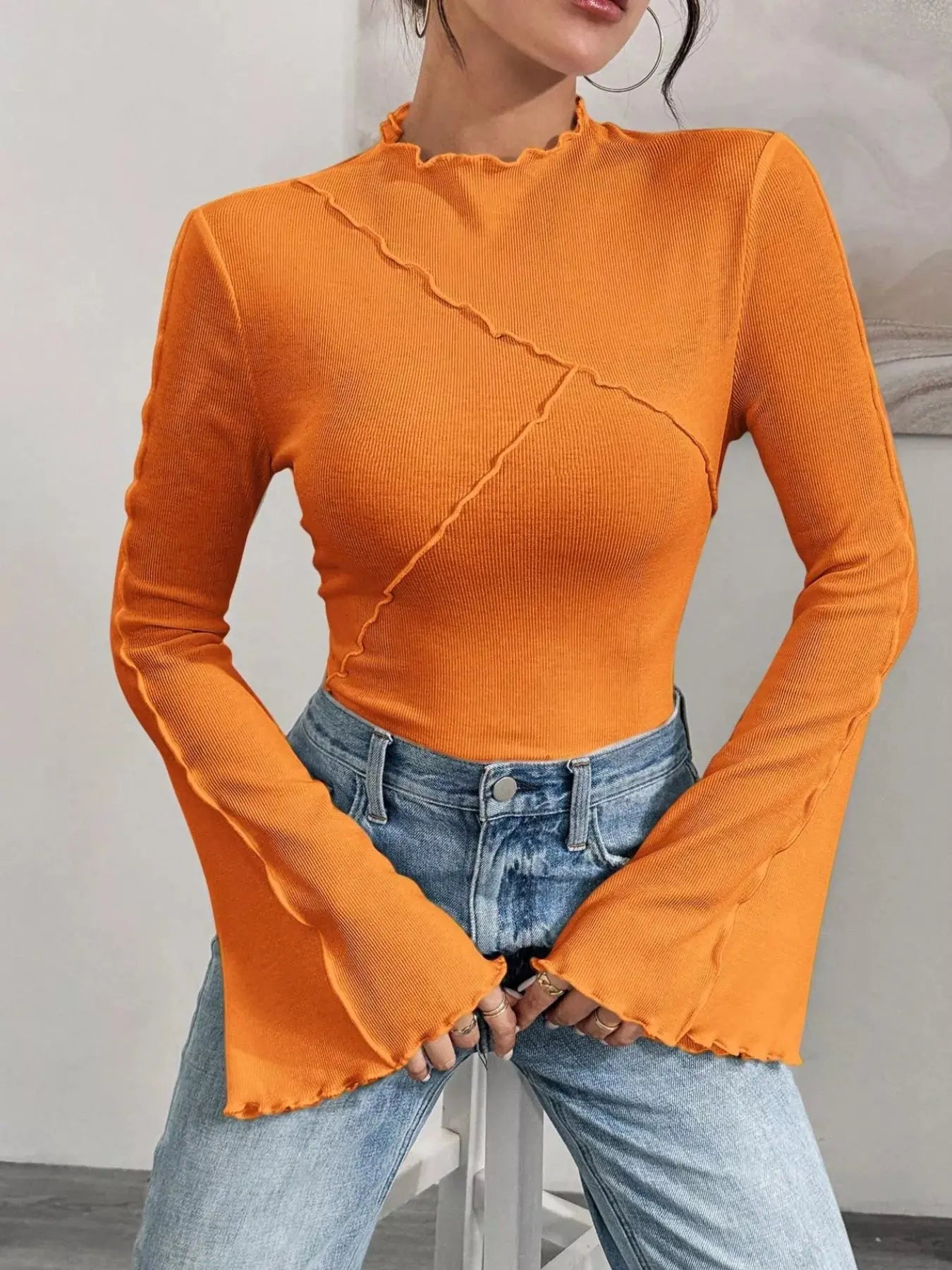 Lettuce Edge Flare Sleeve Top STYLE SOURCE