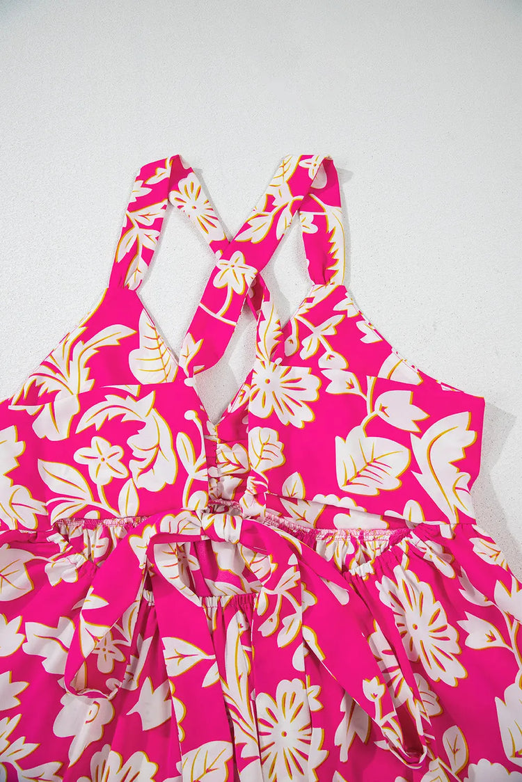 Rose Floral V Neck Crisscross Backless Maxi Dress STYLE SOURCE