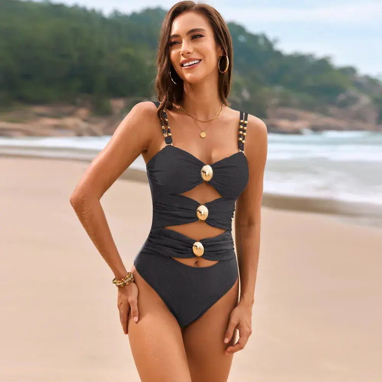 Cutout Ruched Sweetheart Neck One-Piece Swimwear STYLE SOURCE