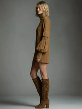 Full Size Suede Turtleneck Lantern Sleeve Mini Dress Plus Size STYLE SOURCE