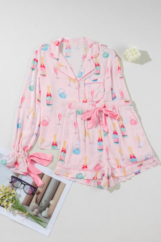 Christmas Wine Glass Bow Knot Pajama Set STYLE SOURCE