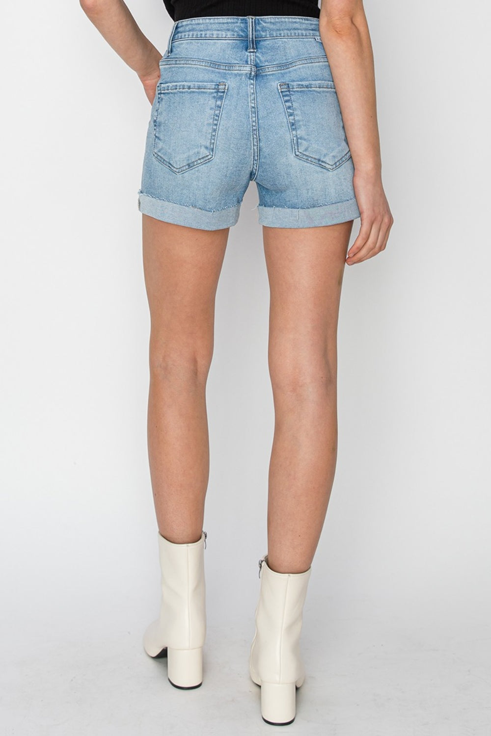 RISEN Distressed Mid-Rise Waist Denim Shorts STYLE SOURCE