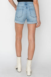 RISEN Distressed Mid-Rise Waist Denim Shorts STYLE SOURCE