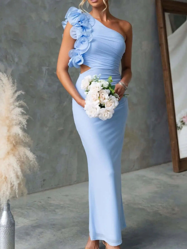 One-Shoulder Floral Trim Sleeveless Maxi Dress STYLE SOURCE