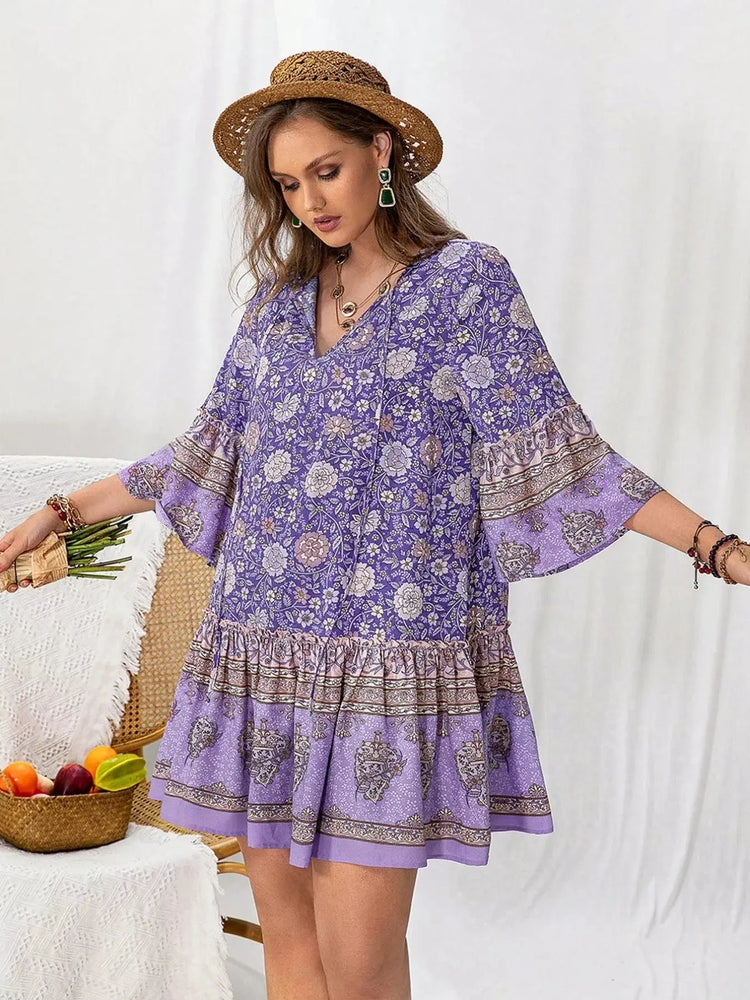 Plus Size Floral Print Ruffle Hem Mini Dress STYLE SOURCE