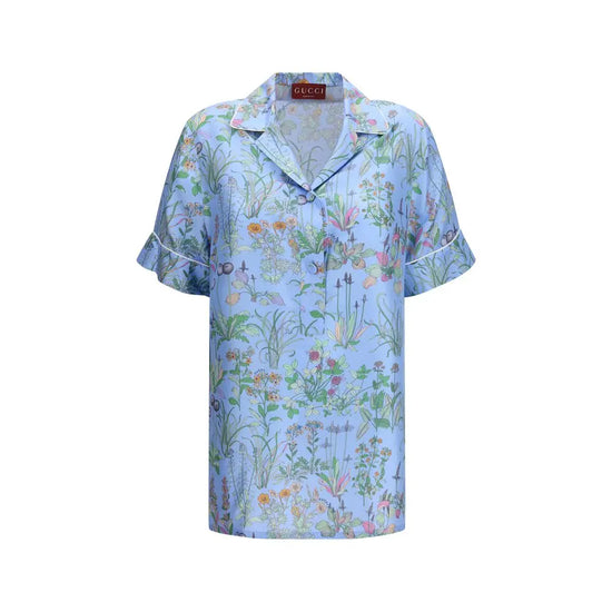 Gucci Blue Silk Pattern Shirt STYLE SOURCE