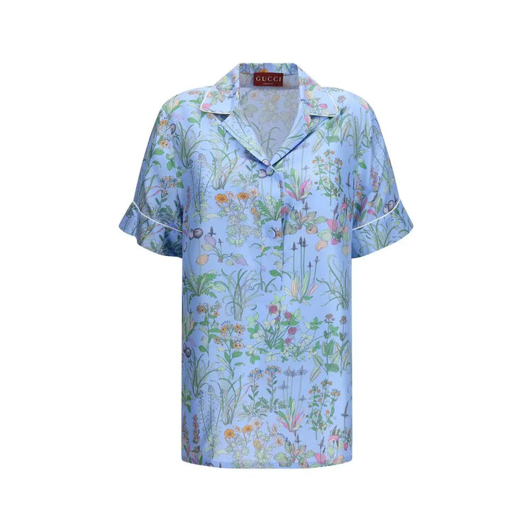 Gucci Blue Silk Pattern Shirt Gucci