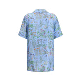Gucci Blue Silk Pattern Shirt Gucci