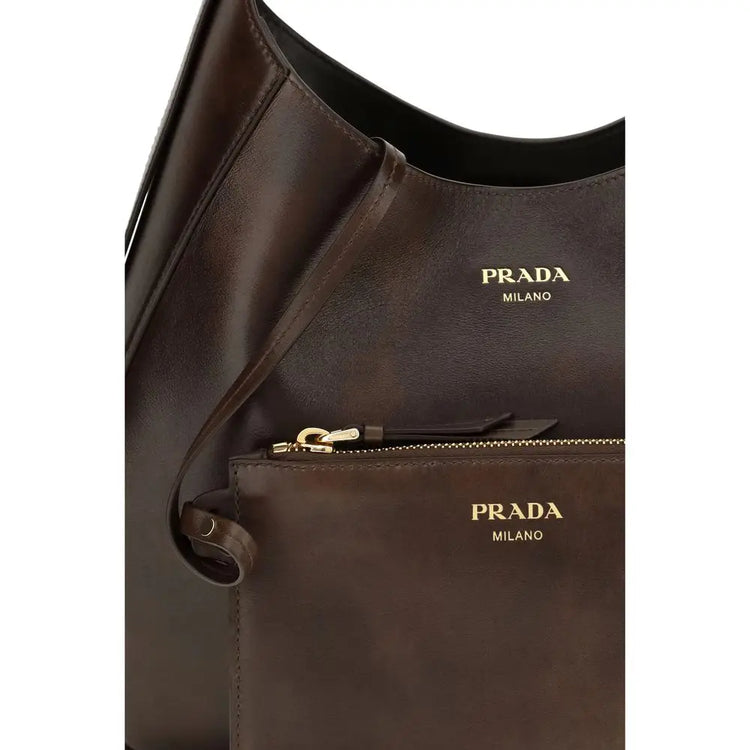 Prada Brown Calf Leather Bos Taurus Shoulder Bag Prada
