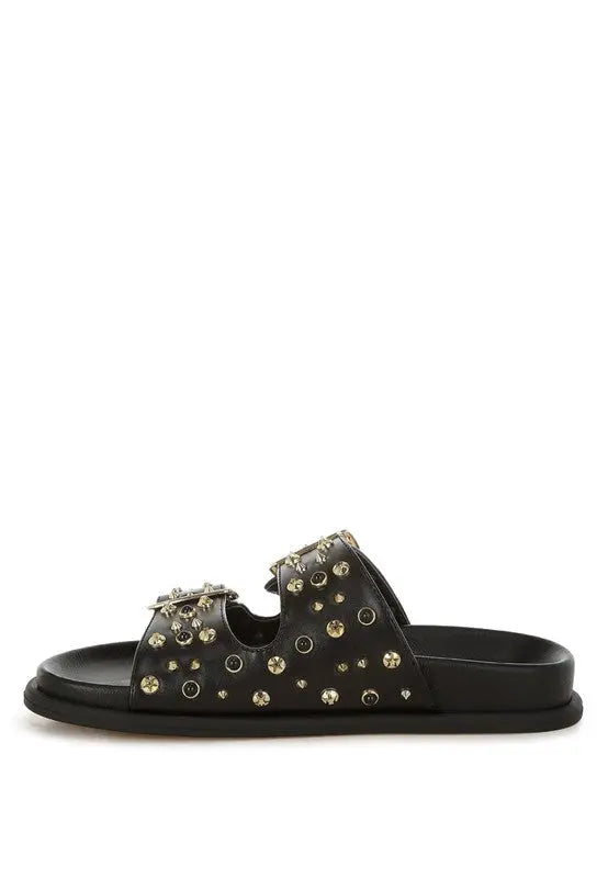 Jayata Metallic Stud Embellished Sliders STYLE SOURCE