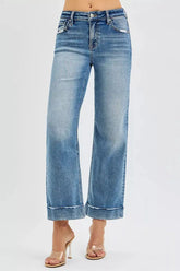 RISEN Full Size Mid Rise Crop Straight Jeans with Taylor Cuffed Plus Size STYLE SOURCE
