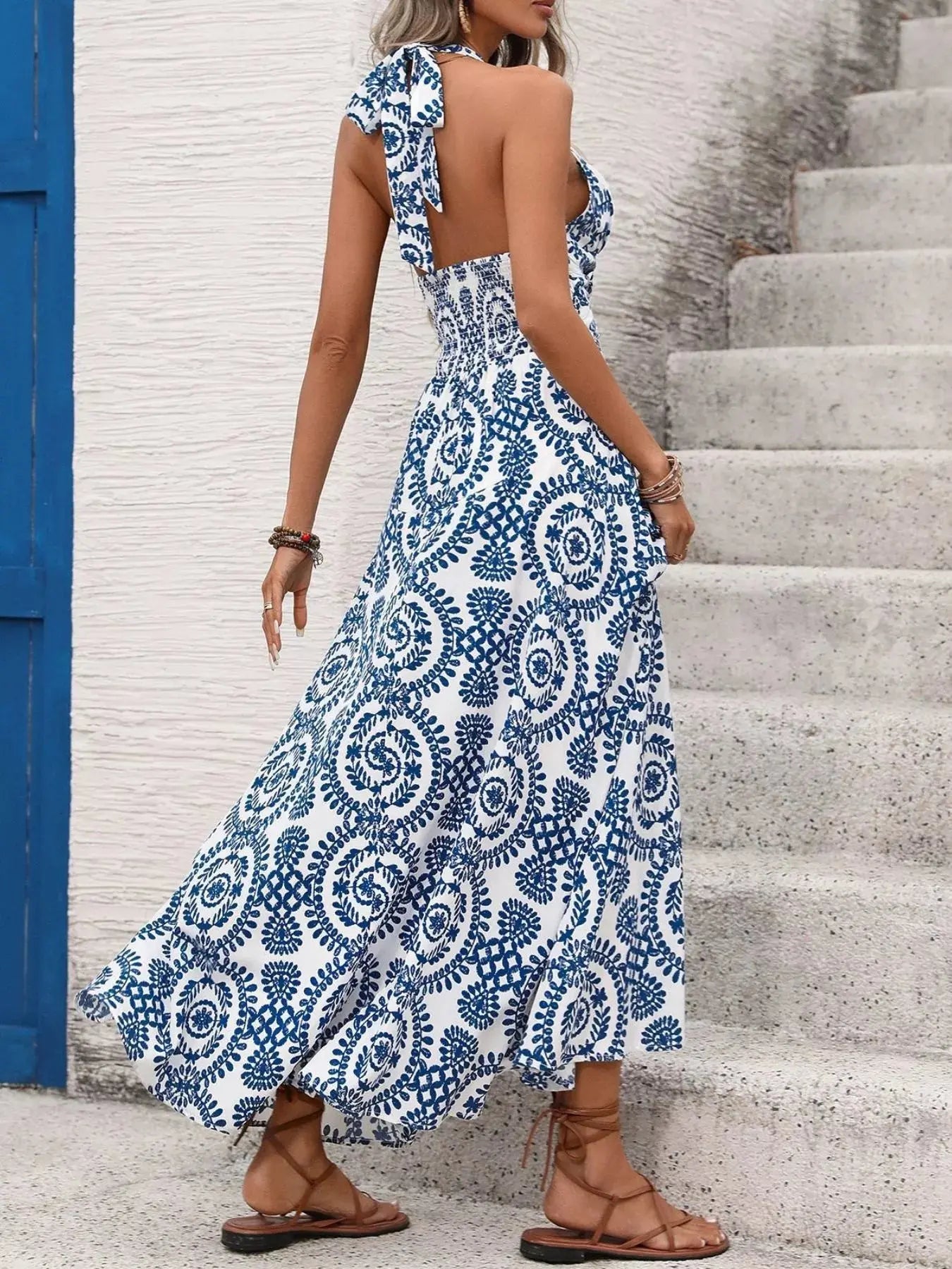 Printed Halter Neck Maxi Dress STYLE SOURCE