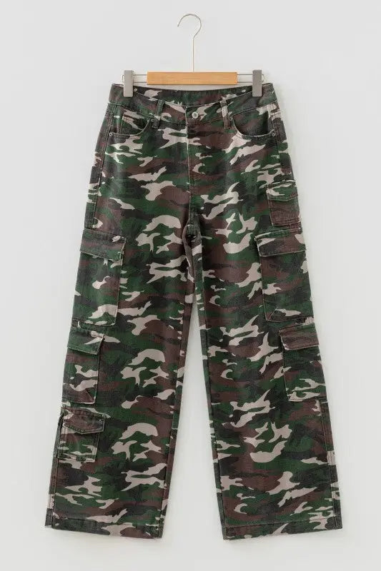 Camo Denim Cargo Wide Leg Pants STYLE SOURCE