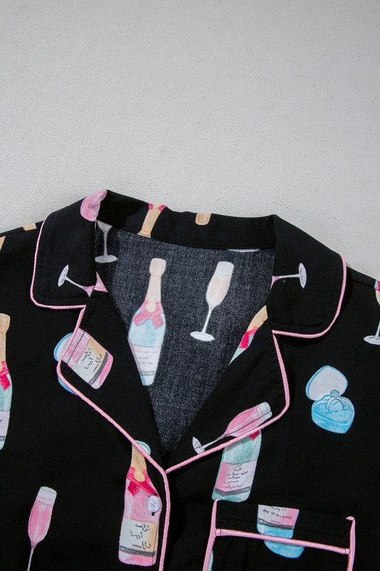 Christmas Wine Glass Bow Knot Pajama Set STYLE SOURCE