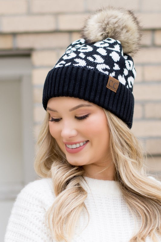 Leopard Fur Pom Beanie STYLE SOURCE