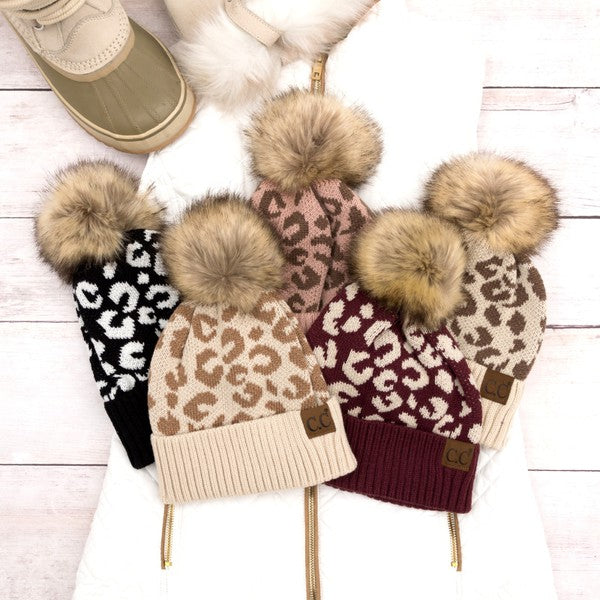 Leopard Fur Pom Beanie STYLE SOURCE