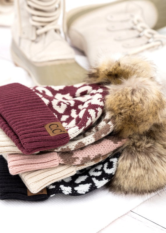 Leopard Fur Pom Beanie STYLE SOURCE