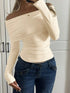 Off-Shoulder Ruched Long Sleeve T-Shirt STYLE SOURCE