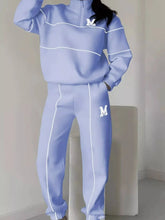 Full Size Striped Quarter Zip Top and Pants Set Plus Size STYLE SOURCE