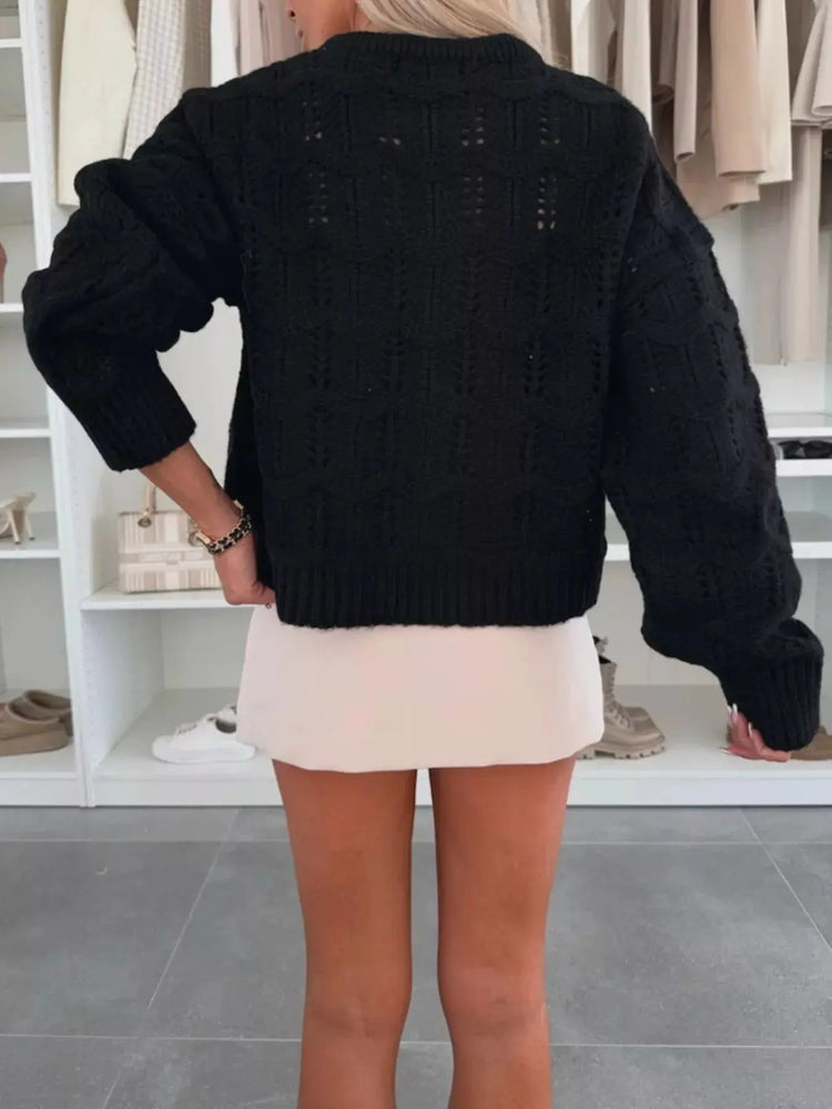 Openwork Round Neck Sweater STYLE SOURCE