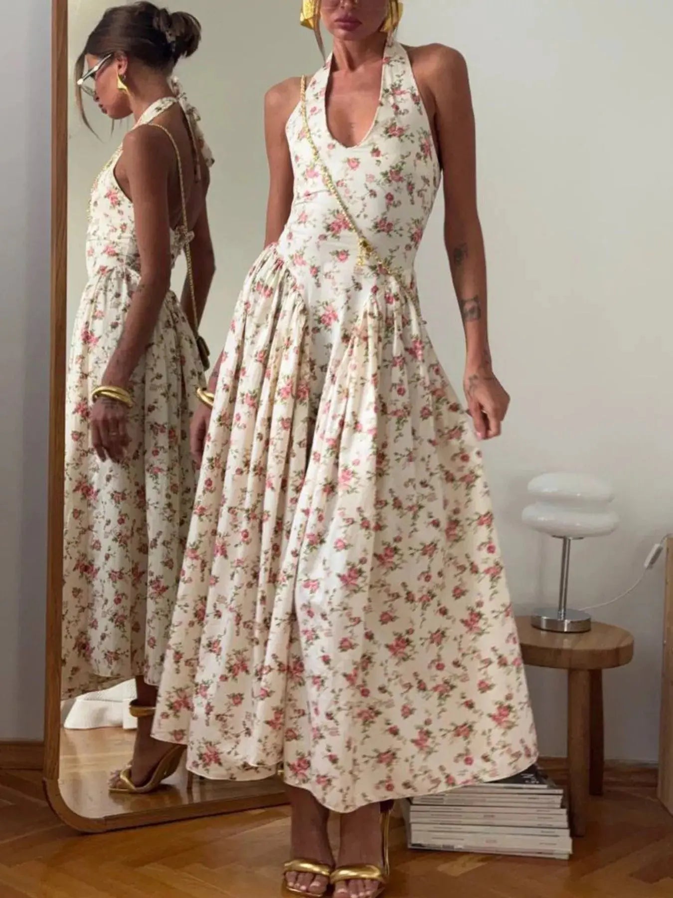Floral Print Halter Neck Midi Dress STYLE SOURCE