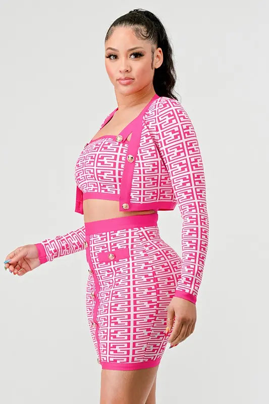 ATHINA PRINTED BARBIE PINK THREE PIECE SET STYLE SOURCE