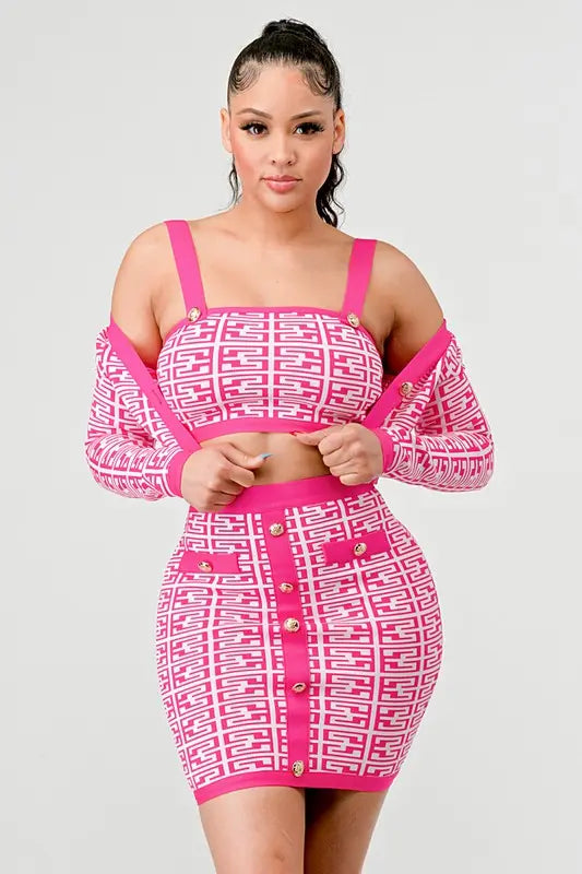 ATHINA PRINTED BARBIE PINK THREE PIECE SET STYLE SOURCE