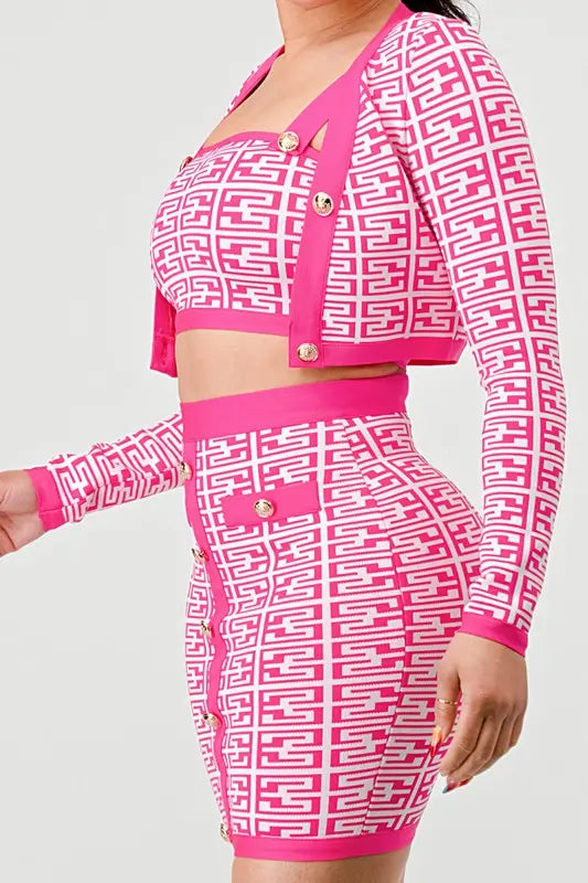 ATHINA PRINTED BARBIE PINK THREE PIECE SET STYLE SOURCE
