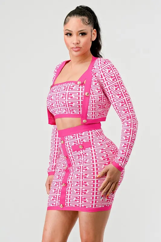 ATHINA PRINTED BARBIE PINK THREE PIECE SET STYLE SOURCE