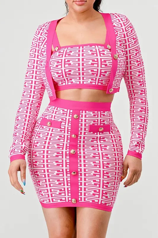 ATHINA PRINTED BARBIE PINK THREE PIECE SET STYLE SOURCE