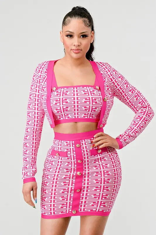 ATHINA PRINTED BARBIE PINK THREE PIECE SET STYLE SOURCE
