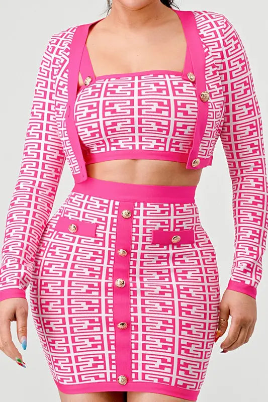 ATHINA PRINTED BARBIE PINK THREE PIECE SET STYLE SOURCE