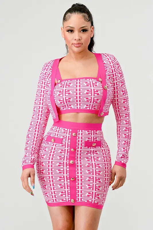 ATHINA PRINTED BARBIE PINK THREE PIECE SET STYLE SOURCE