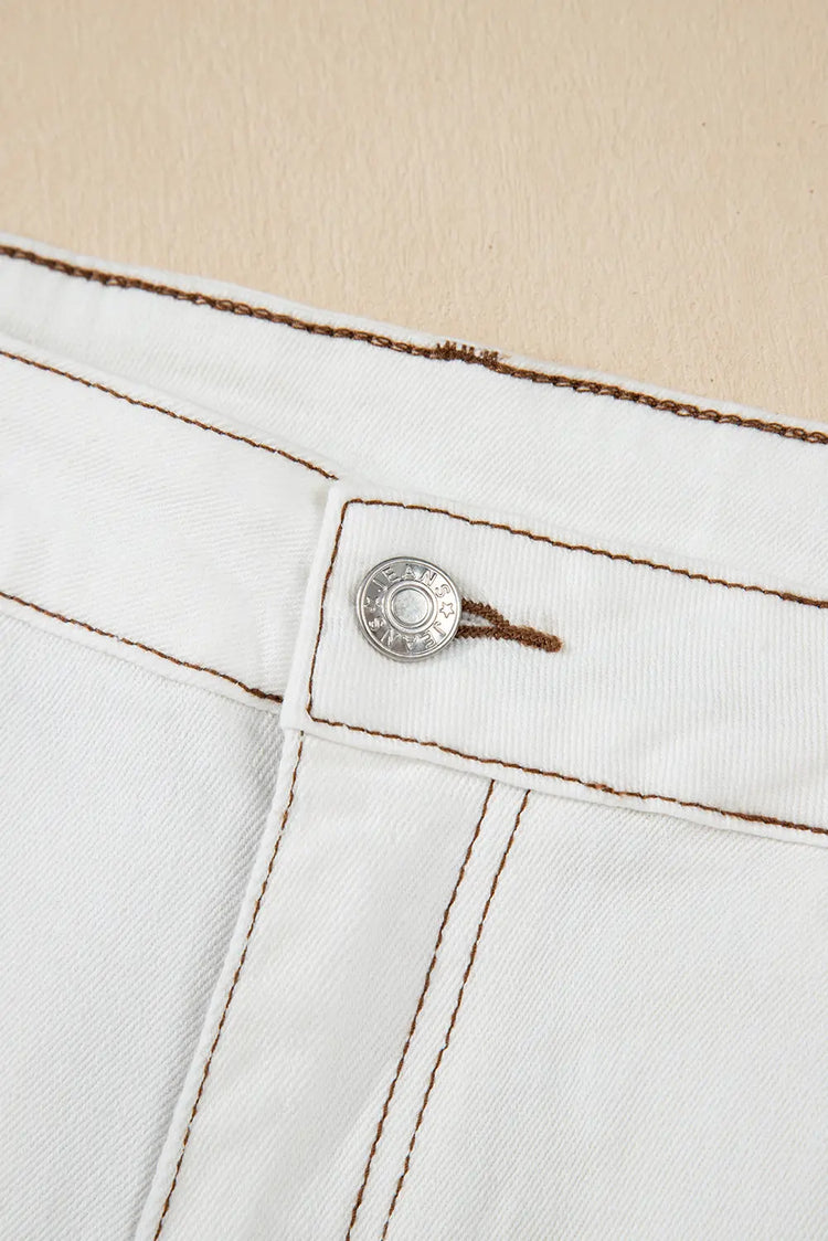 White Raw Hem High Waist Denim Shorts STYLE SOURCE