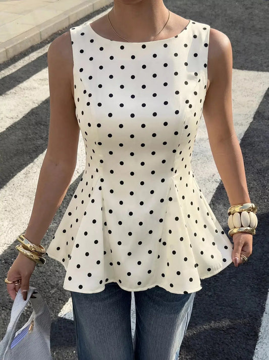 Apricot Polka Dot Sleeveless Peplum Blouse STYLE SOURCE