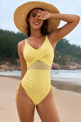 Drawstring Ruched V-Neck One-Piece Swimwear STYLE SOURCE