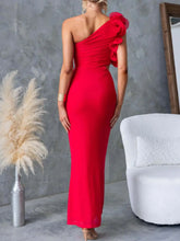 One-Shoulder Floral Trim Sleeveless Maxi Dress STYLE SOURCE