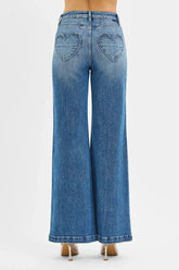 RISEN High Rise Wide Leg Jenas with Front Yoke and Heart Back Pocket STYLE SOURCE