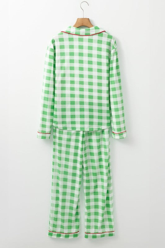 Christmas Plaid Contrast Trim Pajama Set STYLE SOURCE