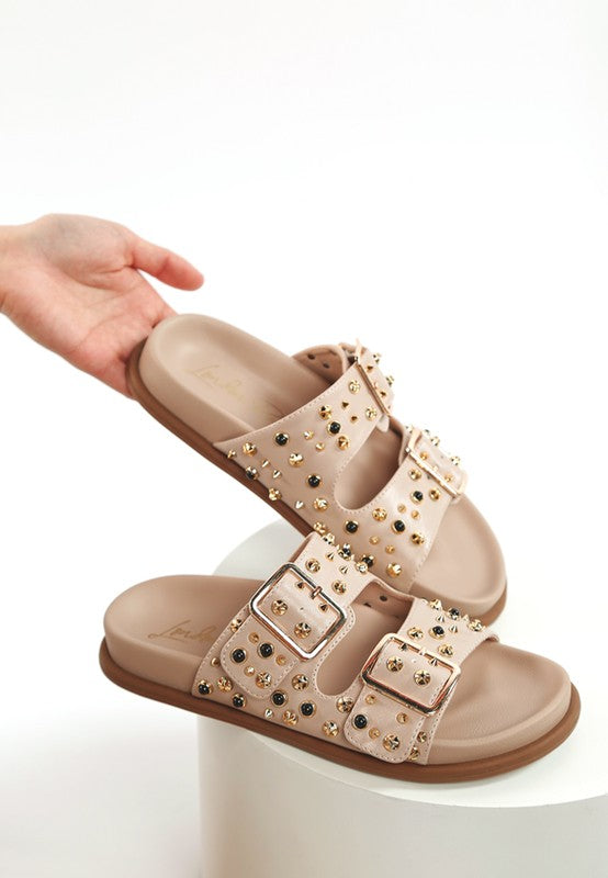 Jayata Metallic Stud Embellished Sliders STYLE SOURCE
