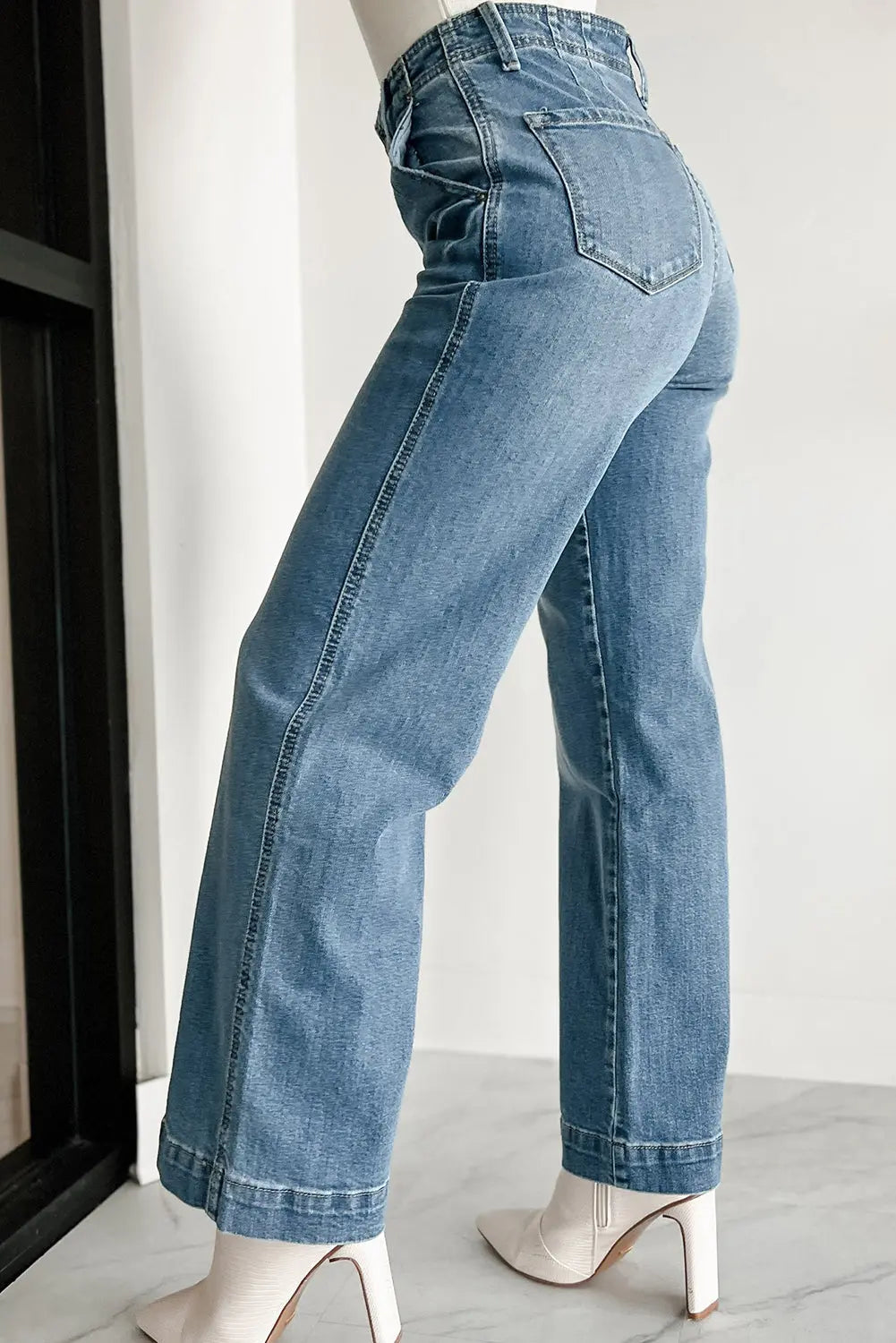 Dusk Blue Multi Button Waist Wash Straight Leg Jeans STYLE SOURCE