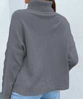 Grey Turtleneck Drop Shoulder Sweater STYLE SOURCE