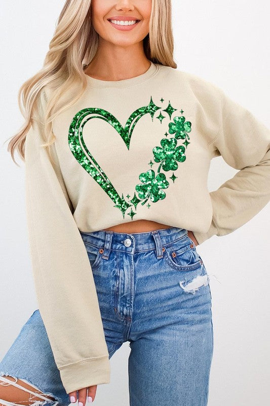 Heart Four Leaf Clover Graphic Fleece Sweatshirts. STYLE SOURCE