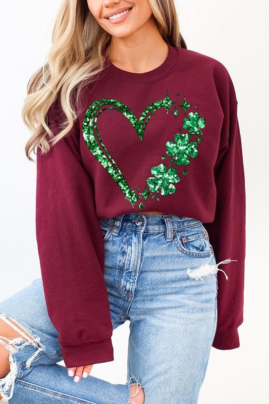 Heart Four Leaf Clover Graphic Fleece Sweatshirts. STYLE SOURCE