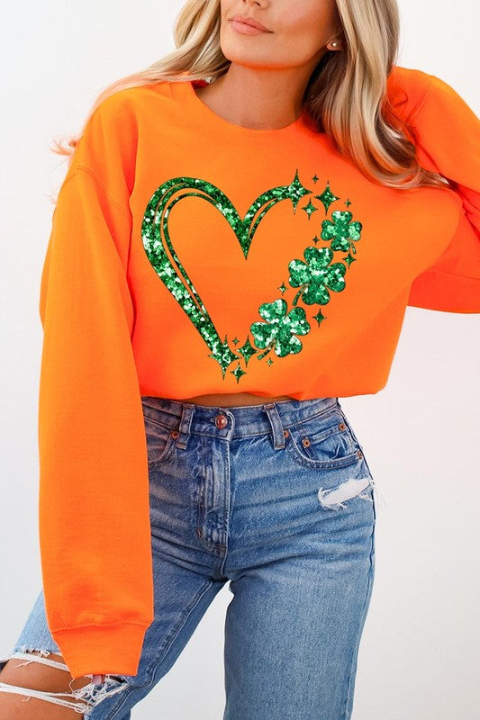 Heart Four Leaf Clover Graphic Fleece Sweatshirts. STYLE SOURCE