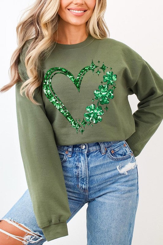 Heart Four Leaf Clover Graphic Fleece Sweatshirts. STYLE SOURCE