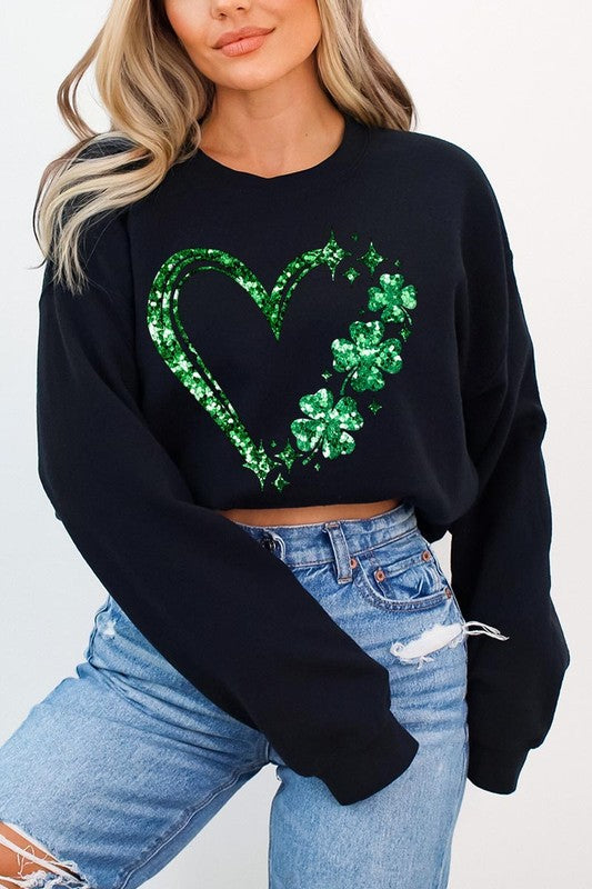 Heart Four Leaf Clover Graphic Fleece Sweatshirts. STYLE SOURCE