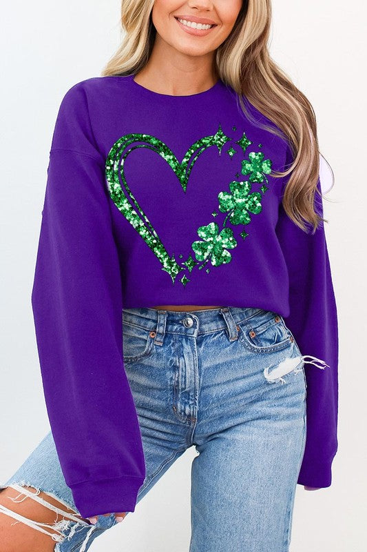 Heart Four Leaf Clover Graphic Fleece Sweatshirts. STYLE SOURCE