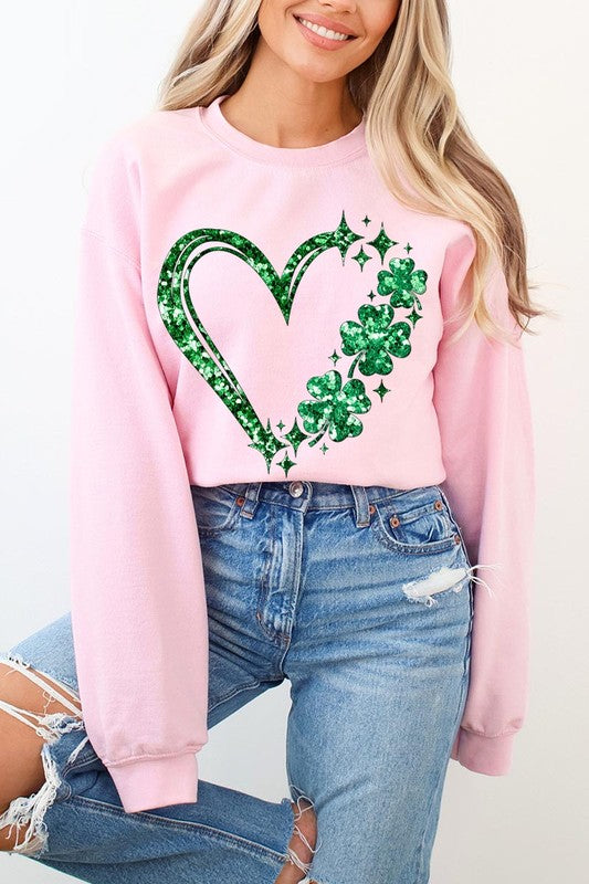 Heart Four Leaf Clover Graphic Fleece Sweatshirts. STYLE SOURCE